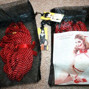 Fraulein Kink Soft Tie Rope Restraints Bondage Set Red w/ Gold Tips Rosso Lasso